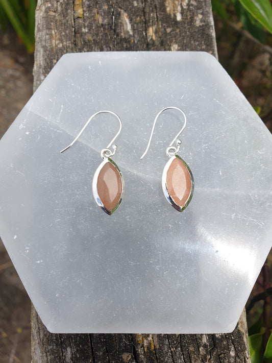 Peach Moonstone | Rose Cut Sterling Silver Earrings B