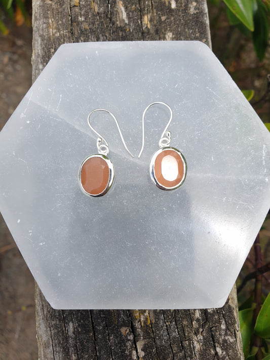 Peach Moonstone | Rose Cut Sterling Silver Earrings C