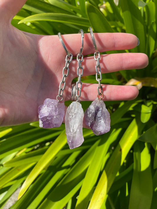 Amethyst Rough Point Crystal Keyring