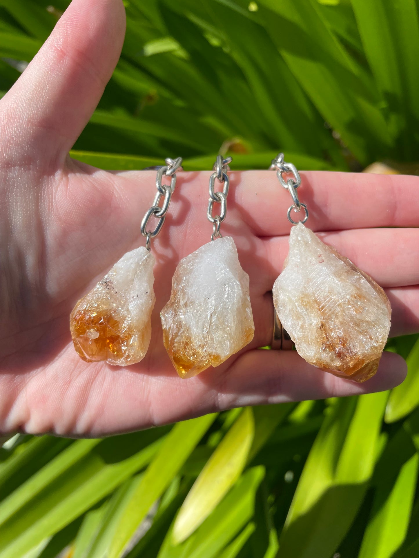 Citrine Rough Point Crystal Keyring