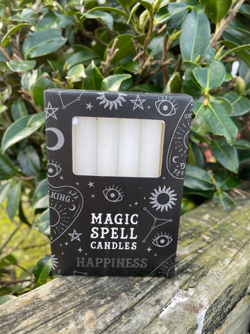 White HAPPINESS Magic Spell Candles x12