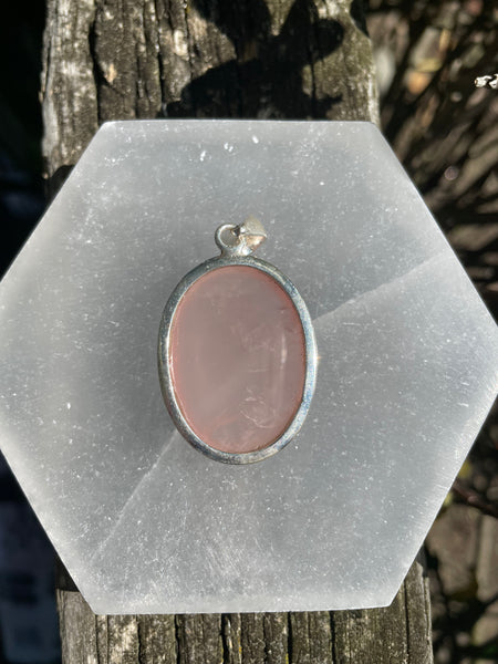 Rose Quartz Oval | Polished Sterling Silver Pendant A