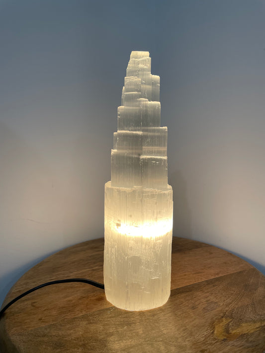 Selenite Tower Lamp Large