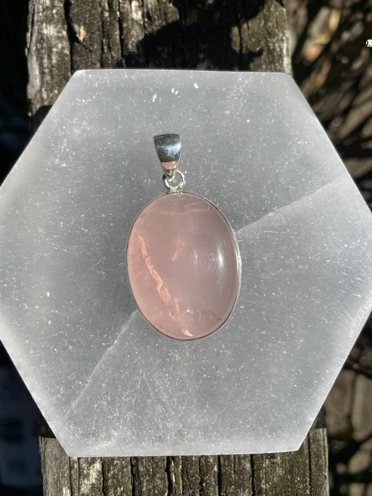 Rose Quartz Oval | Polished Sterling Silver Pendant A