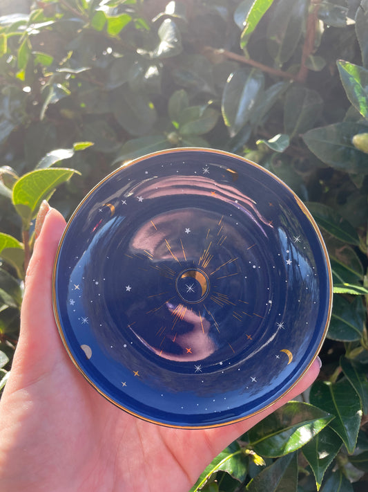 Ceramic Blue Crescent Moon Trinket Dish